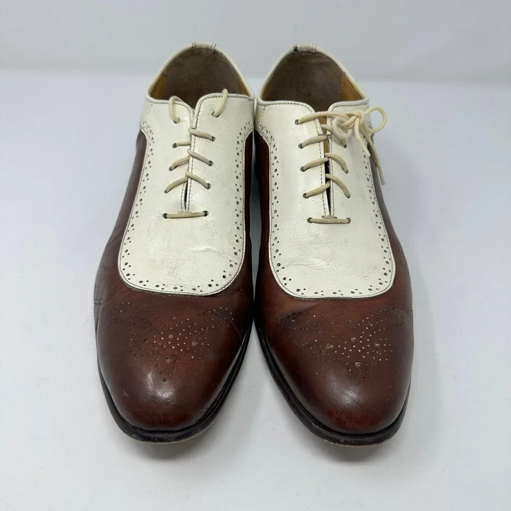Eleganza Mens 13 Spectator Shoes Brown White Leather Two Tone Oxfords EZ1504